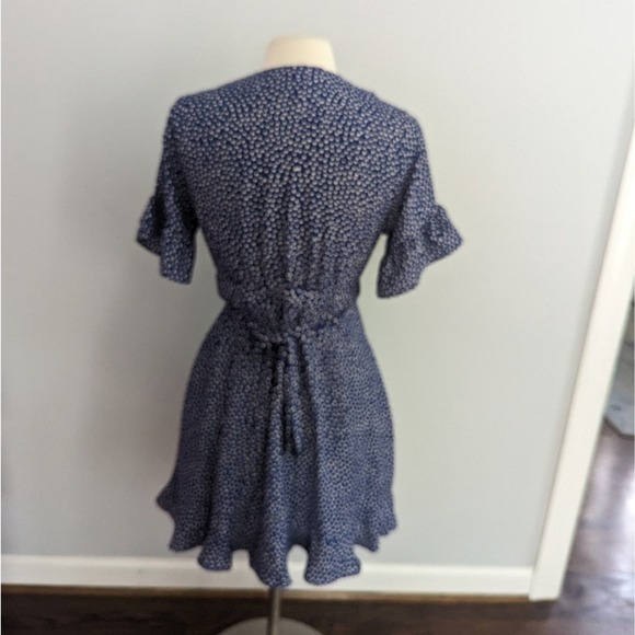 AQUA— Size M, Blue White Polka Dot Wrap Dress Ruffle - Picture 2 of 8